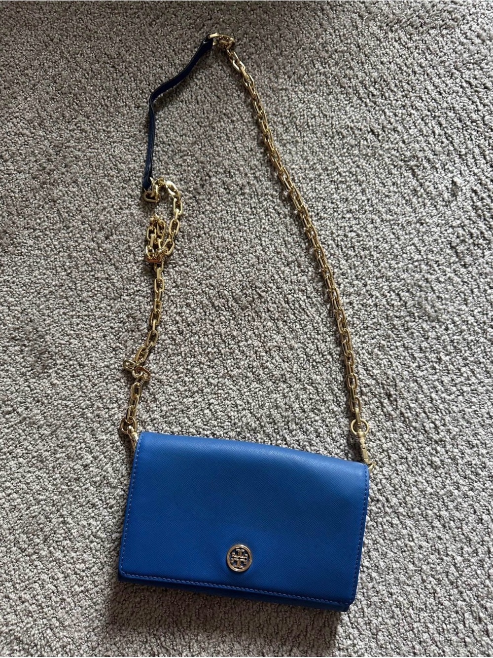 Tory Burch Royal Blue Leather Crossbody with Gold Chain